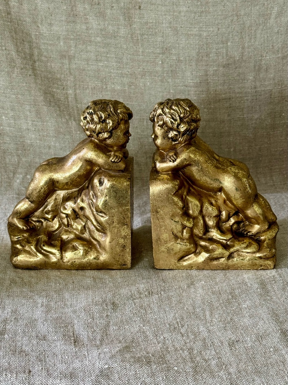 vintage 90s gold cherub bookends Hollywood Regency